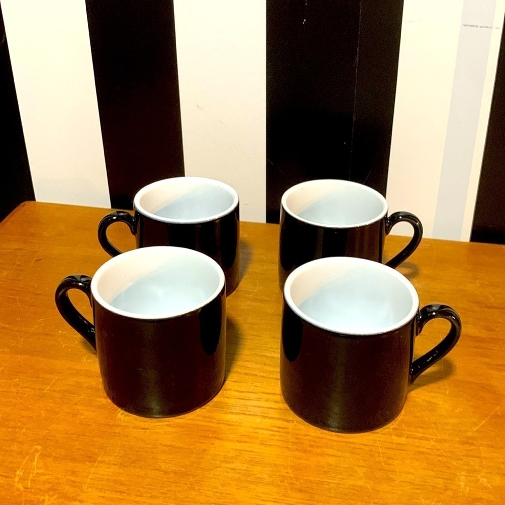 Set of 4 Black & White Ceramic Espresso Coffee Mugs Made in Thailand